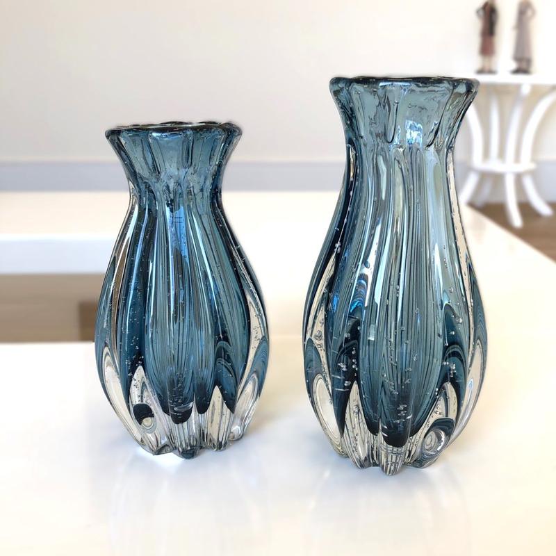 Kit Vaso De Vidro Murano Azul 15cm e 17cm - Galeria Morada - Vasos